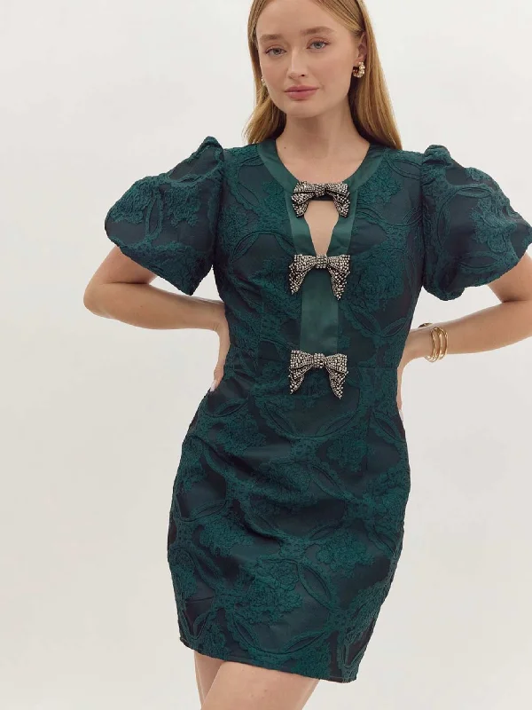 Jacquard Embellished Bow Dress Tunics Silk luxurious