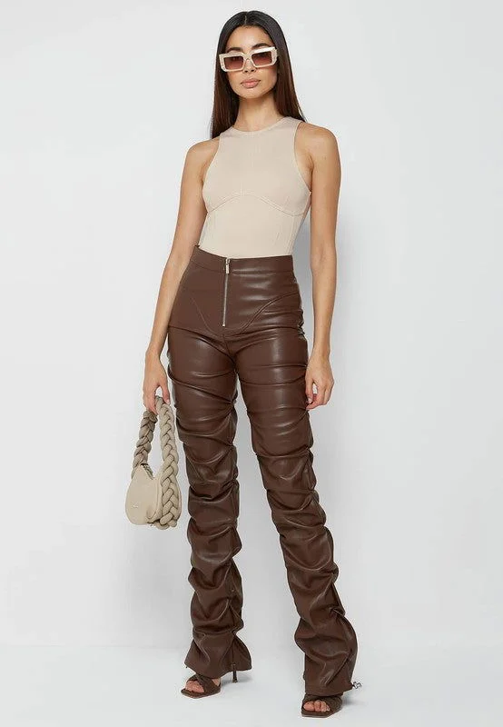 Sexy High Waist Pu Leather Pants Fashionable Track Pants