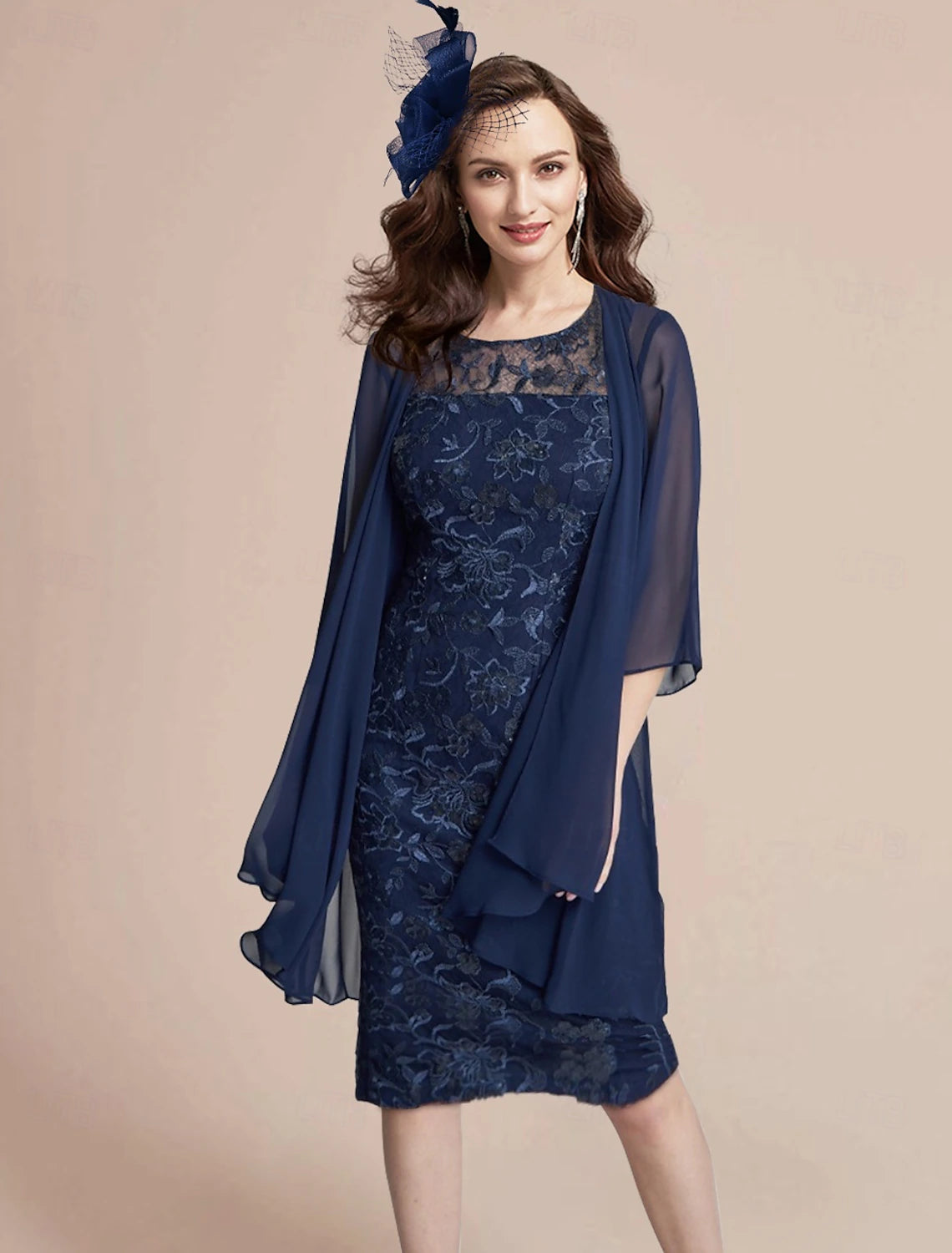 Two Piece Mother of the Bride Dress Elegant Jewel Neck Knee Length Lace Chiffon 3/4 Length Sleeve Jacket Dresses with Lace Welt Pockets Slit Pockets Flap Pockets Two Piece Mother of the Bride Dress Elegant Jewel Neck Knee Length Lace Chiffon 3/4 Length Sleeve Jacket Dresses with Lace Welt Pockets Slit Pockets Flap Pockets