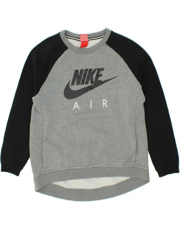 NIKE Womens Graphic Sweatshirt Jumper UK 14 Medium Grey Colourblock Cotton Hoodie with Turtle Neck Cozy Winter NIKE Womens Graphic Sweatshirt Jumper UK 14 Medium Grey Colourblock Cotton Hoodie with Turtle Neck Cozy Winter