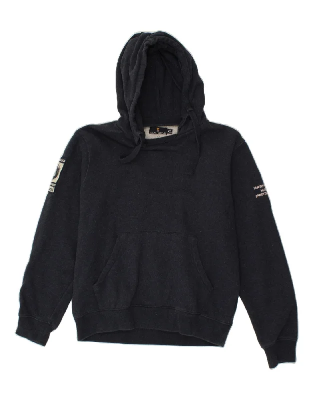 MARINA MILITARE Womens Graphic Hoodie Jumper UK 20 2XL Navy Blue Cotton Hoodie with Hem Raw Edge Edgy Unfinished MARINA MILITARE Womens Graphic Hoodie Jumper UK 20 2XL Navy Blue Cotton Hoodie with Hem Raw Edge Edgy Unfinished