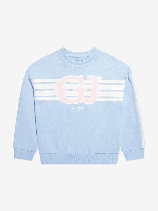 Guess Girls Logo Sweatshirt in Blue Hoodie with Patch Decorative Personalized