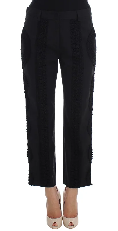 Dolce & Gabbana Elegant Black Torero Capri Women's Pants Trendy Velvet Pants