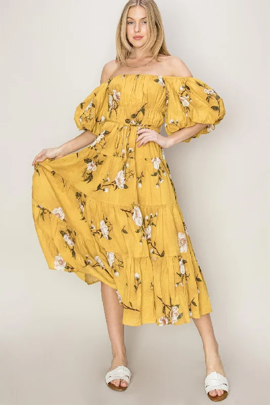 HYFVE Floral Puff Sleeve Tiered Dress Tunics Cozy comfortable