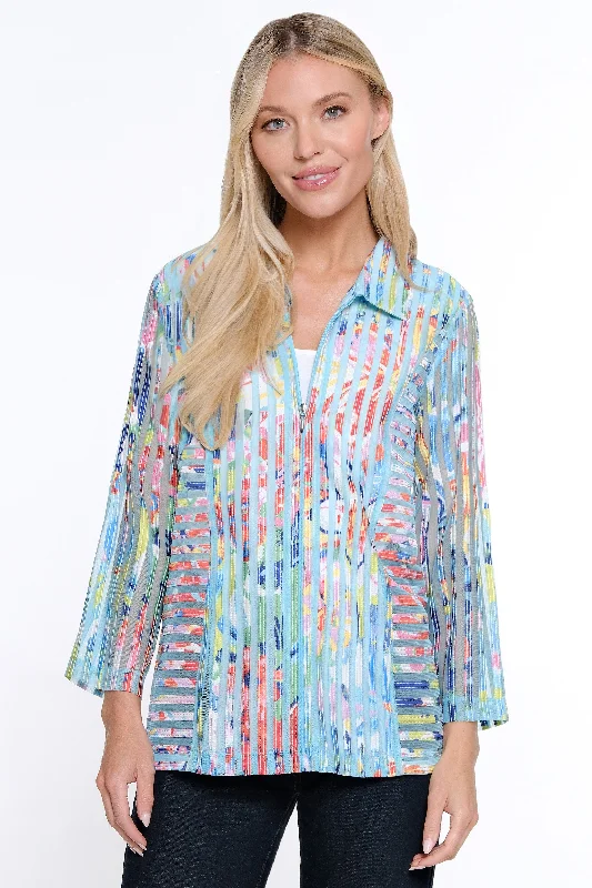 Zip Front Jacket - Abstract Multi Snapped Jacket Toggled Jacket Drawstring Jacket