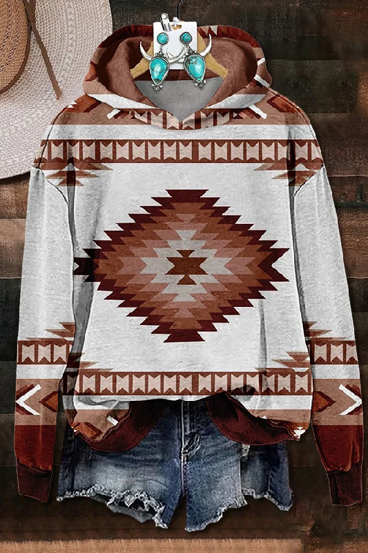 Western Aztec Printed Hooded Sweatshirt Hoodie with Double Zipper Versatile Adjustable Western Aztec Printed Hooded Sweatshirt Hoodie with Double Zipper Versatile Adjustable
