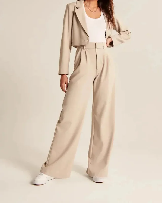 Women's Light Wide-Leg Tailored Pants Slim-Fit Khaki Pants