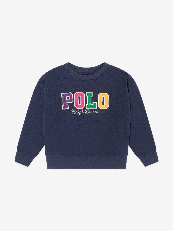 Ralph Lauren Girls Polo Sweatshirt in Navy Cotton Hoodie Fleece Lining Warmth