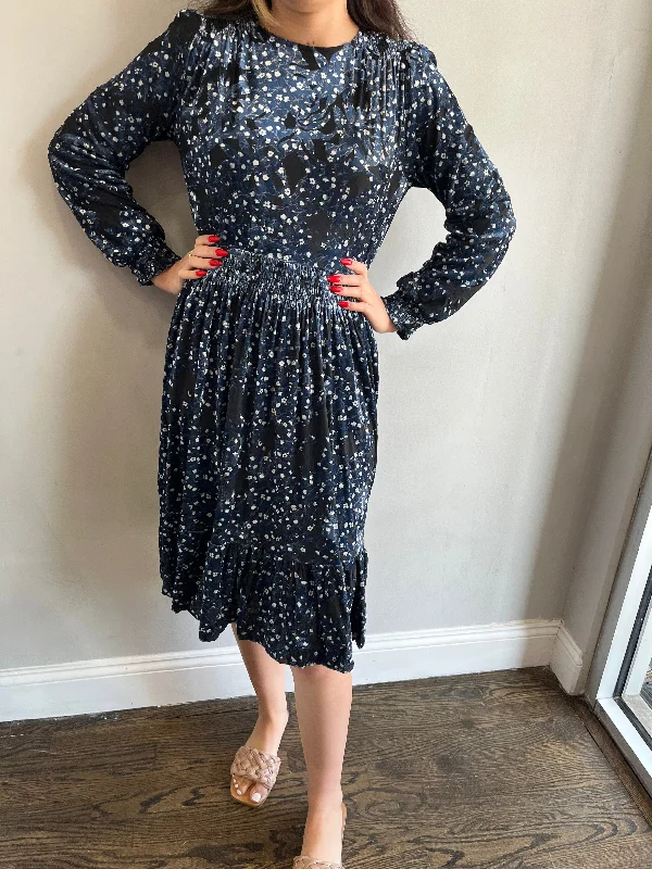 Black and Blue Floral Velvet Floral Dress GW23111-B Tunics Sophisticated sleek