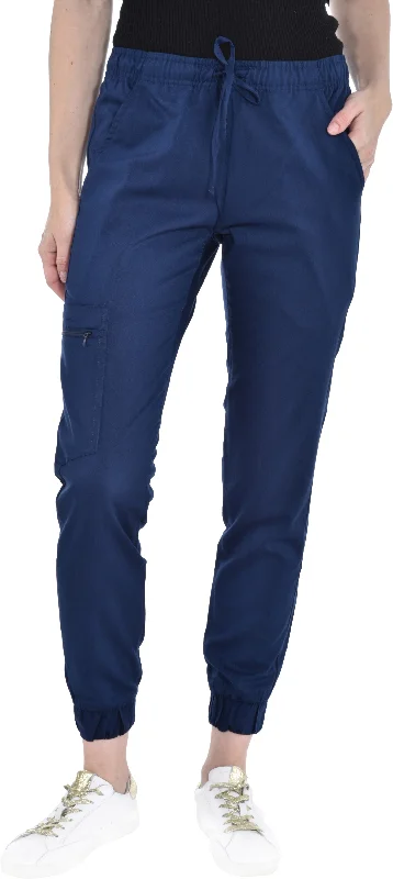 Zipper Cargo Jogger Pant By MediChic XS-2XL / Navy Relaxed High-Waist Trousers