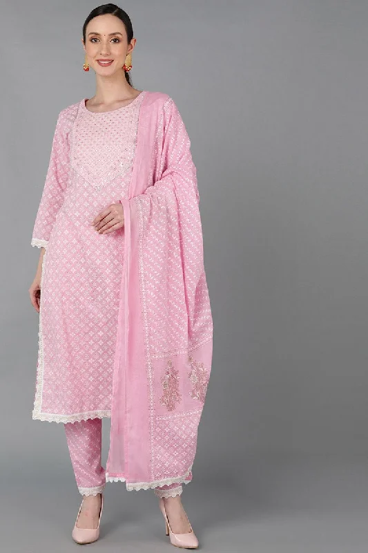 Ahika Pink Cotton Yoke Design Abstract Printed Straight Kurta Pant With Dupatta Formal Stretch Pants Ahika Pink Cotton Yoke Design Abstract Printed Straight Kurta Pant With Dupatta Formal Stretch Pants