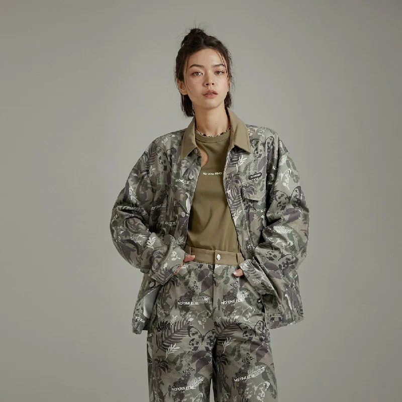 Forest Print Long Sleeve Jacket Fitted Jacket Loose Jacket Oversized Jacket