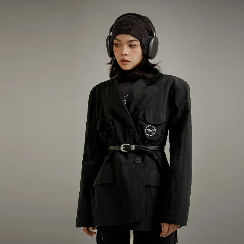 Pocket Embroidered Jacket Welt Pockets Slit Pockets Flap Pockets