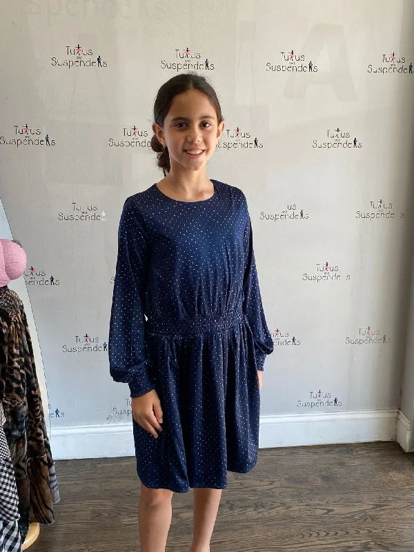 Satiny Blue Dotted Dress 723204-9691 Tunics Fashionable chic
