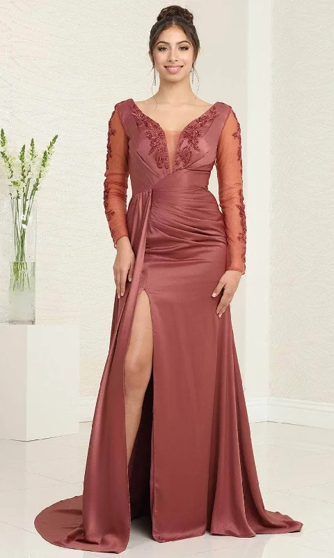 May Queen MQ2008 - V-Neck Draped Evening Dress A-Line Day Work