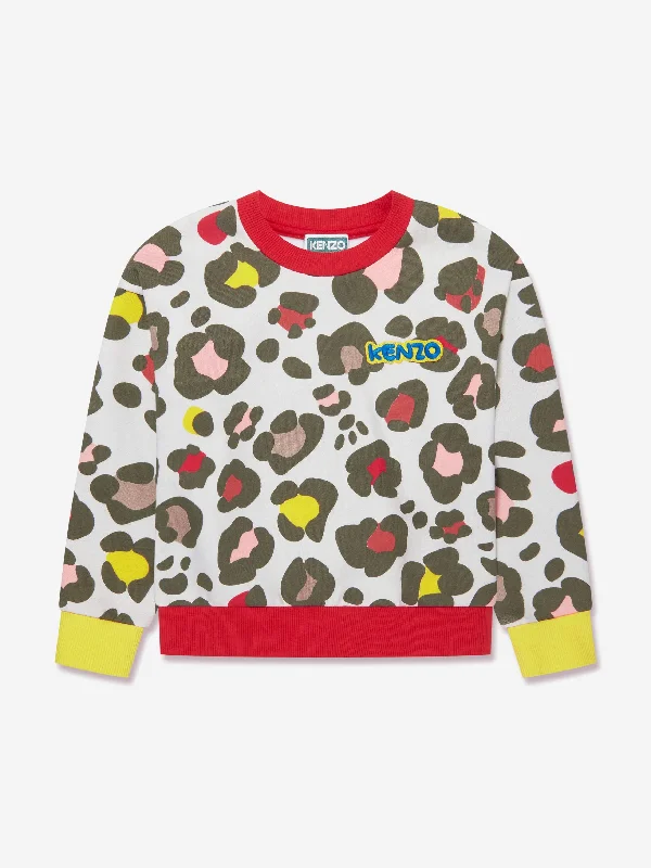 KENZO Girls Animal Print Sweatshirt in Stone Hoodie with Ribbed Hem Stretchable Secure KENZO Girls Animal Print Sweatshirt in Stone Hoodie with Ribbed Hem Stretchable Secure