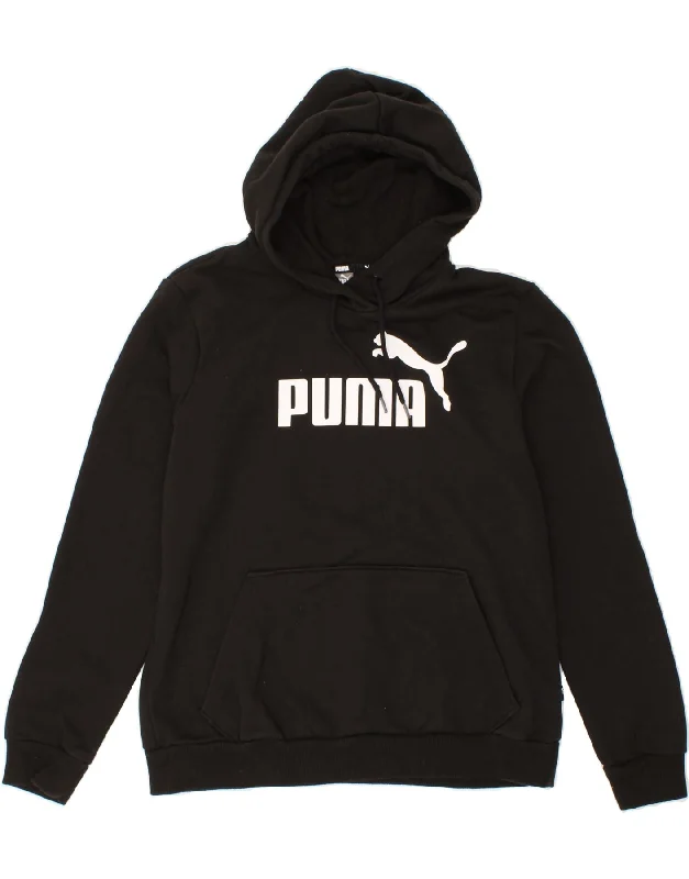 PUMA Womens Graphic Hoodie Jumper UK 14 Medium Black Cotton Hoodie with Back Slit Movement Comfort PUMA Womens Graphic Hoodie Jumper UK 14 Medium Black Cotton Hoodie with Back Slit Movement Comfort