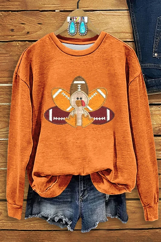 Thanksgiving Turkey Football Print Sweatshirt Hoodie with Hem Drawcord Adjustable Customizable Thanksgiving Turkey Football Print Sweatshirt Hoodie with Hem Drawcord Adjustable Customizable