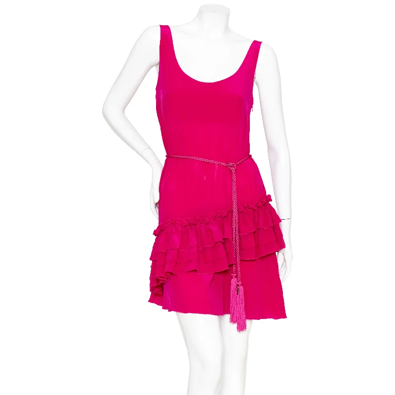 Pink Silk Georgette Ruffled Dress Tunics Silk luxurious