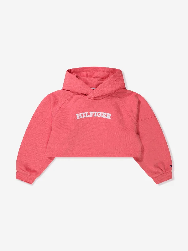 Tommy Hilfiger Girls Monotype Hoodie in Peach Hoodie with Set-In Sleeves Structured Classic Tommy Hilfiger Girls Monotype Hoodie in Peach Hoodie with Set-In Sleeves Structured Classic