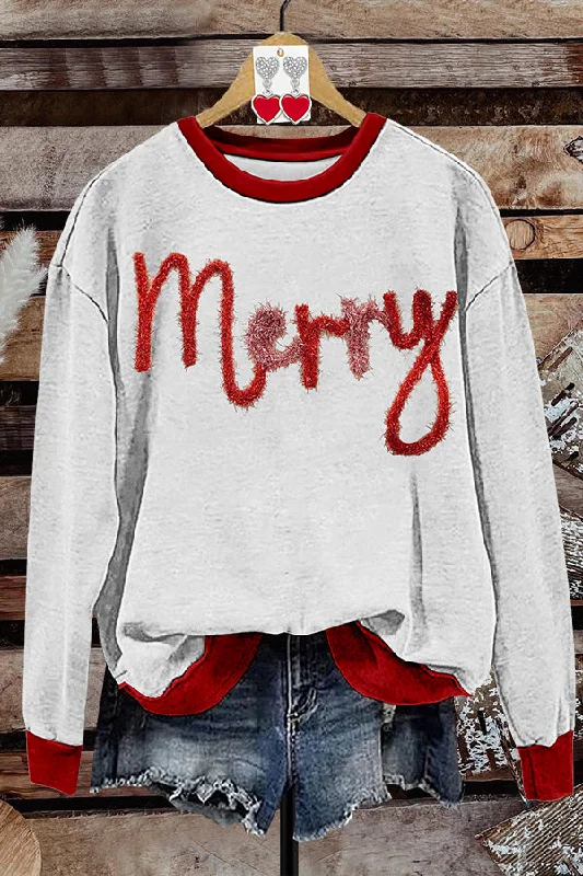 Christmas Shiny Print Sweatshirt Hoodie with Batwing Sleeves Loose Dramatic