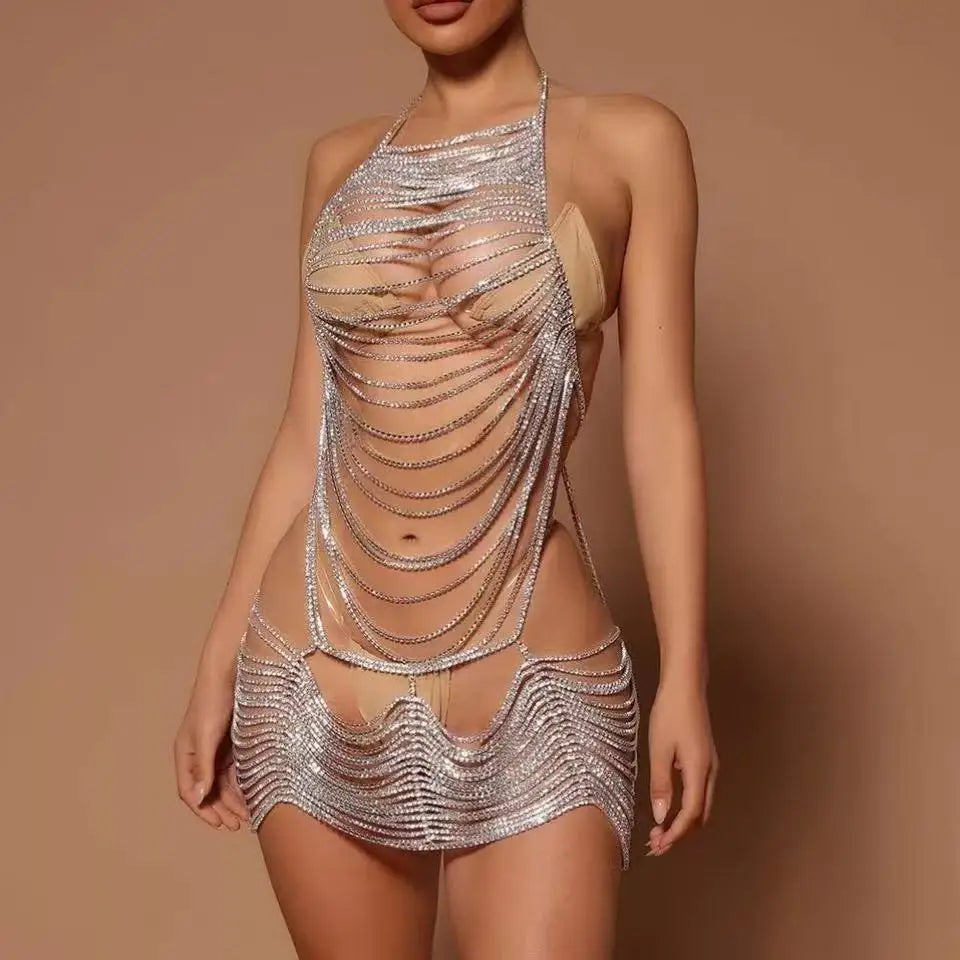 Shining Diamond Body Chain link Dress Tunics Wedding white