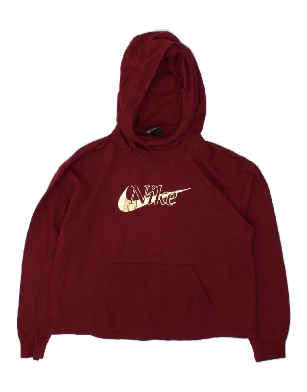 NIKE Womens Graphic Hoodie Jumper UK 10 Small Maroon Cotton Hoodie with Thumb Holes Functional Cozy NIKE Womens Graphic Hoodie Jumper UK 10 Small Maroon Cotton Hoodie with Thumb Holes Functional Cozy