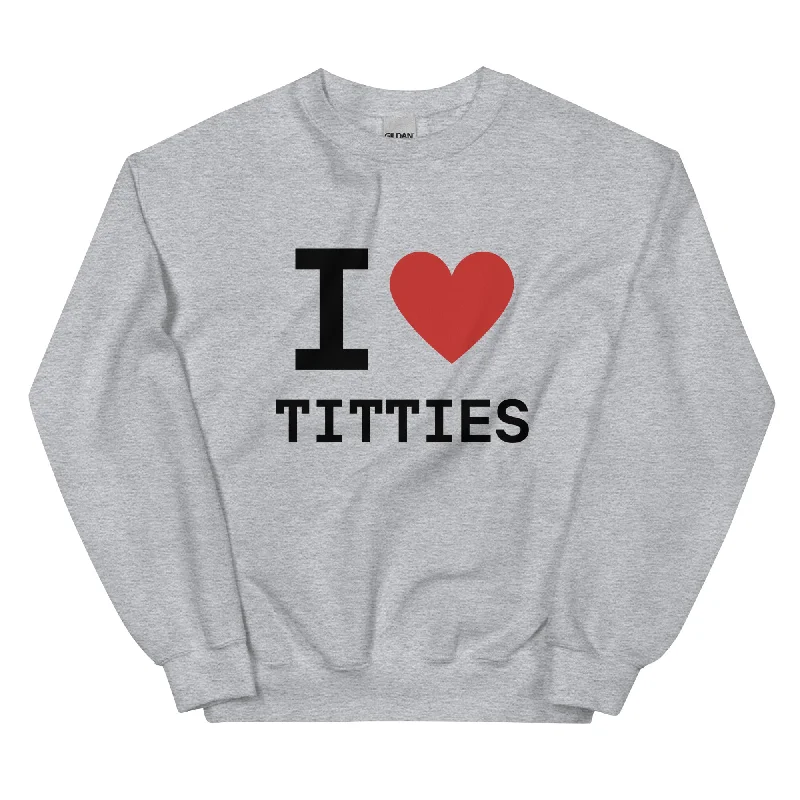 I Heart Titties Sweatshirt Hoodie with Hem Drawcord Adjustable Customizable