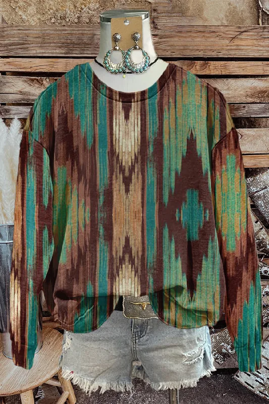 Unique Western Pattern Print Sweatshirt Hoodie with Gradient Ombre Colorful