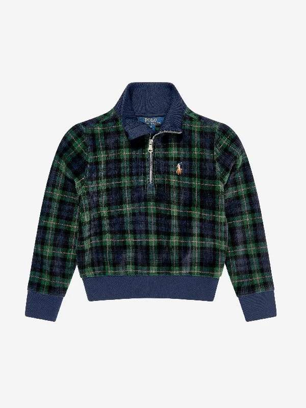 Ralph Lauren Girls Plaid Corduroy Half Zip Sweatshirt in Multicolour Hoodie with Zipper Placket Modern Functional Ralph Lauren Girls Plaid Corduroy Half Zip Sweatshirt in Multicolour Hoodie with Zipper Placket Modern Functional