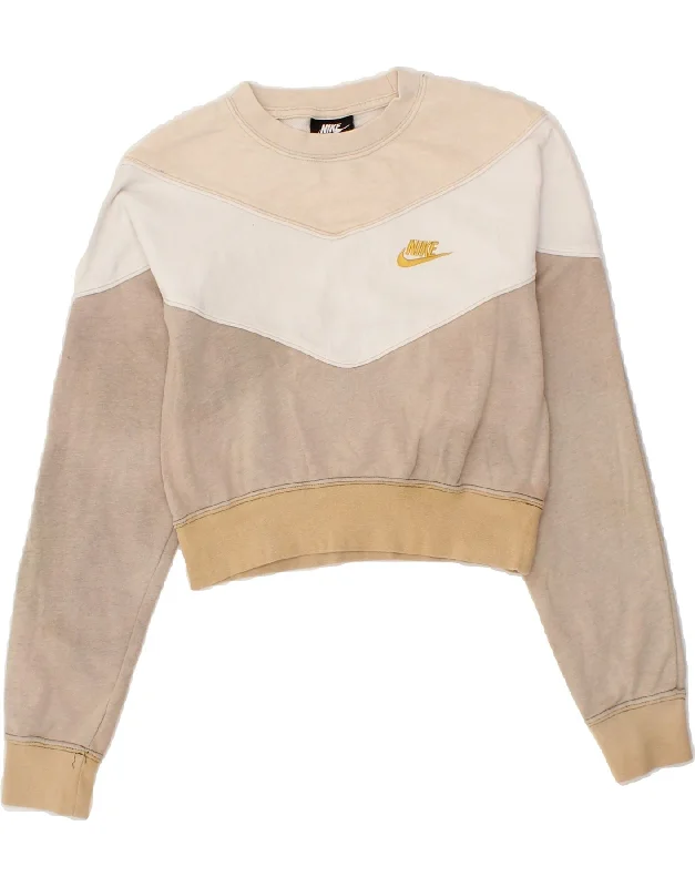 NIKE Womens Sweatshirt Jumper UK 6 XS Beige Colourblock Hoodie with Slim Fit Tailored Modern NIKE Womens Sweatshirt Jumper UK 6 XS Beige Colourblock Hoodie with Slim Fit Tailored Modern