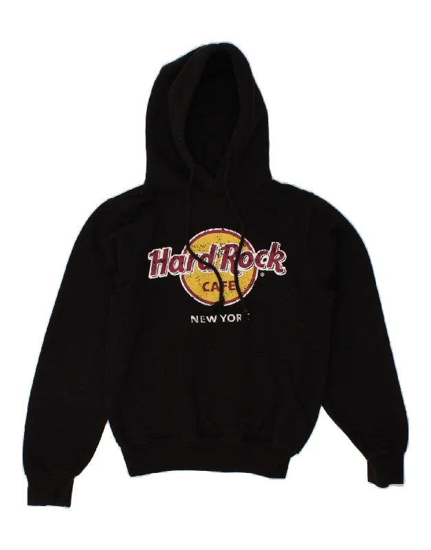 HARD ROCK CAFE Womens New York Graphic Hoodie Jumper UK 10 Small Black Hooded Sweatshirt Casual Wear Street Style