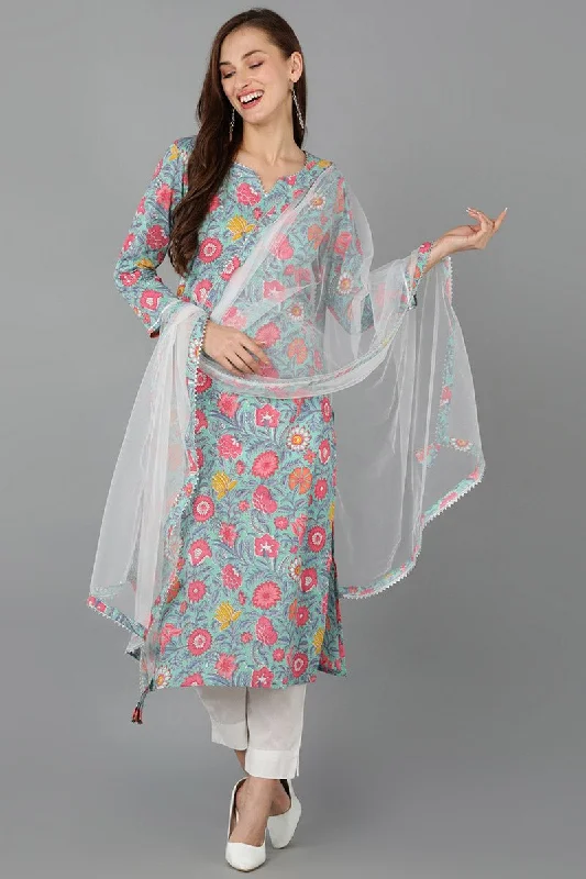 Ahika Sea Green Rayon Blend Floral Straight Kurta Pant With Dupatta Stylish Casual Pants Ahika Sea Green Rayon Blend Floral Straight Kurta Pant With Dupatta Stylish Casual Pants