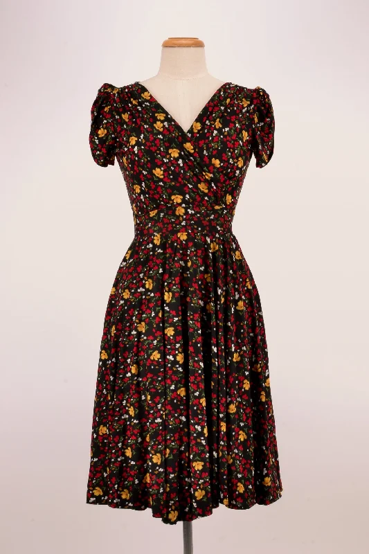 Red & Mustard Floral Jersey Dress Tunics Luxurious premium