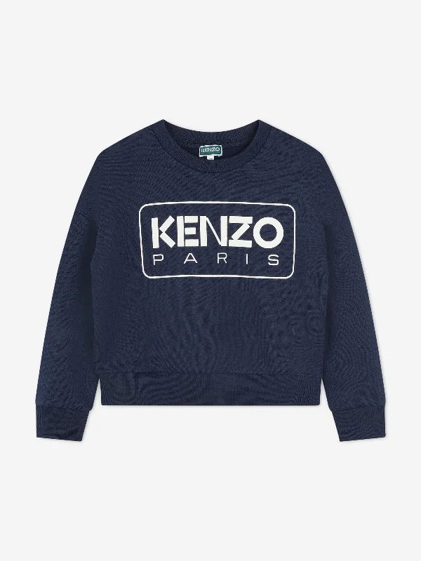KENZO Girls Logo Print Sweatshirt in Navy Hoodie with Earth Tones Natural Calm