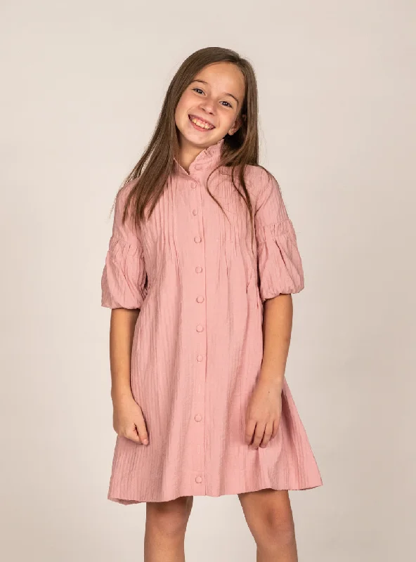 Blush Button Dress FR2173-b Crew Neckline Sporty