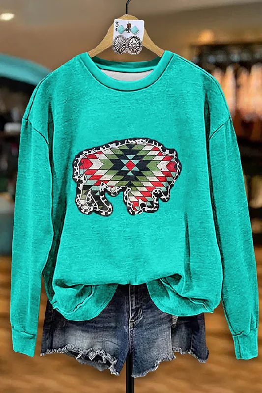 Retro Western Aztec Horse Print Sweatshirt Hoodie with Velcro Closure Adjustable Secure Retro Western Aztec Horse Print Sweatshirt Hoodie with Velcro Closure Adjustable Secure
