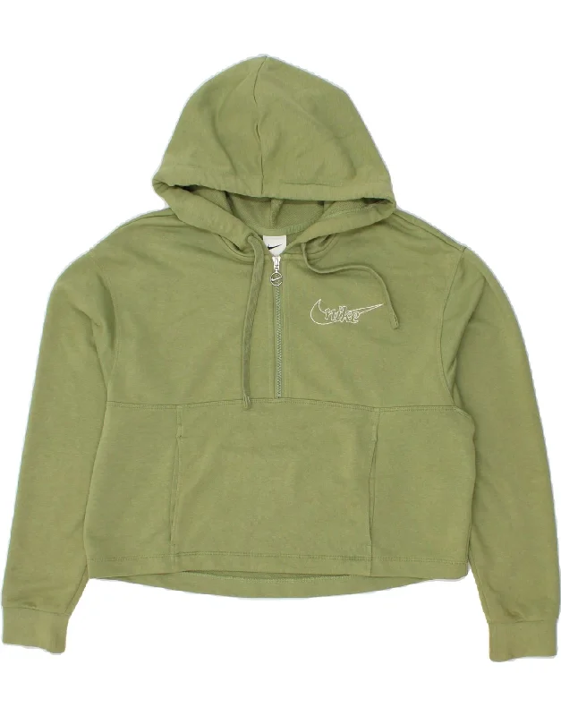 NIKE Womens Oversized Crop Hoodie Jumper UK 10 Small Khaki Cotton Hoodie with High-Low Hem Asymmetrical Trendy NIKE Womens Oversized Crop Hoodie Jumper UK 10 Small Khaki Cotton Hoodie with High-Low Hem Asymmetrical Trendy