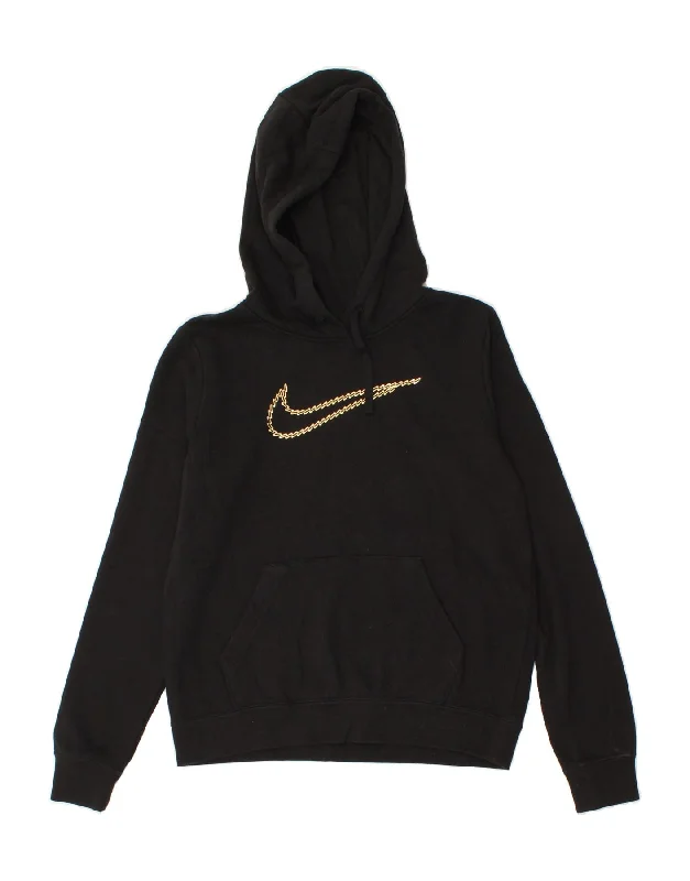 NIKE Womens Graphic Hoodie Jumper UK 10 Small Black Cotton Hoodie with Button Placket Classic Preppy NIKE Womens Graphic Hoodie Jumper UK 10 Small Black Cotton Hoodie with Button Placket Classic Preppy