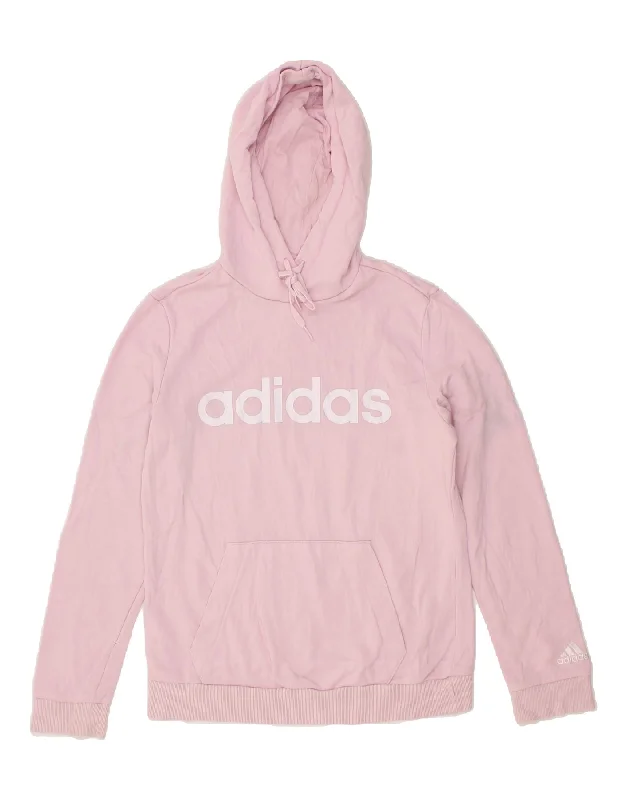 ADIDAS Womens Graphic Hoodie Jumper UK 8/10 Small Pink Cotton Hoodie with Zipper Placket Modern Functional ADIDAS Womens Graphic Hoodie Jumper UK 8/10 Small Pink Cotton Hoodie with Zipper Placket Modern Functional