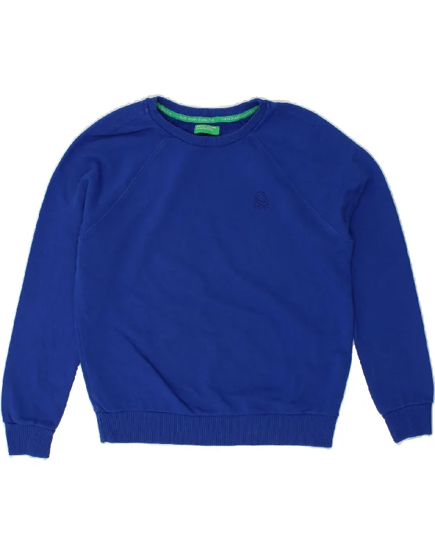 BENETTON Womens Sweatshirt Jumper UK 14 Medium Blue Cotton Hoodie Crop Top Short Trendy BENETTON Womens Sweatshirt Jumper UK 14 Medium Blue Cotton Hoodie Crop Top Short Trendy