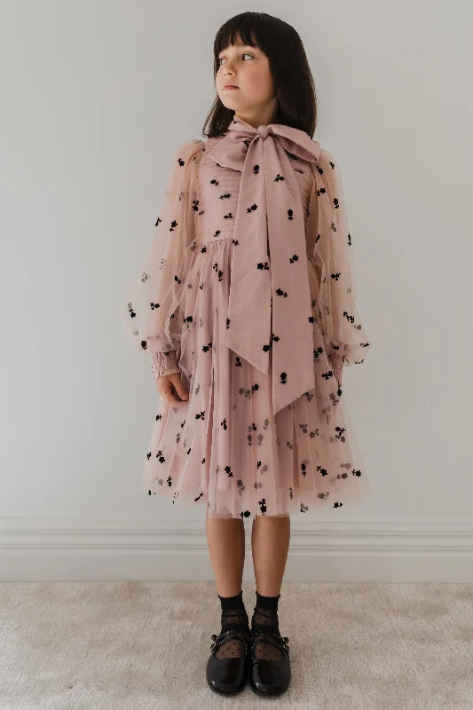 1233C-Mauve Rose Flocked Mesh Bow Dress-Mauve/BLK Tunics Review highly