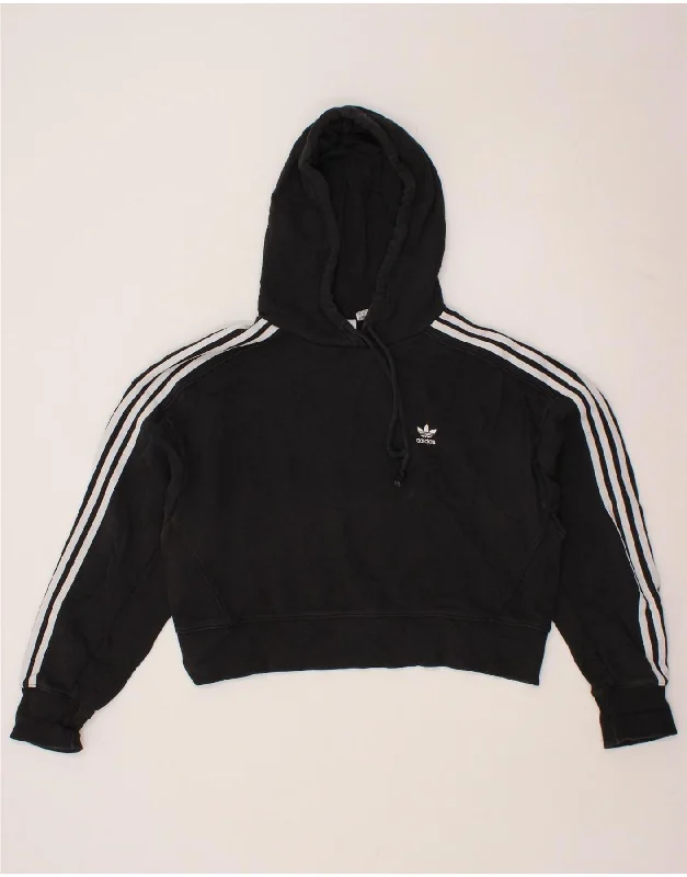 ADIDAS Womens Oversized Crop Hoodie Jumper UK 12 Medium Black Cotton Hoodie with Slit Hem Functional Movement