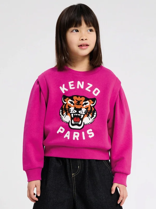 KENZO Girls Tiger Logo Sweatshirt in Pink Hoodie with Slim Fit Tailored Modern
