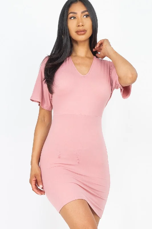 Dolman Sleeves Solid Mini Dress Stylish Spaghetti Strap Mini Dress