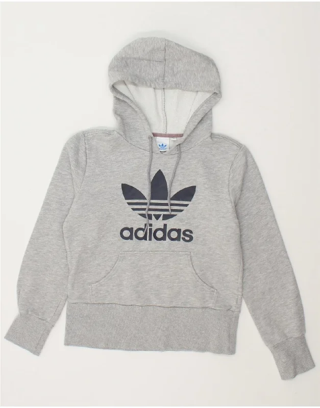 ADIDAS Womens Graphic Hoodie Jumper EU 38 Medium Grey Cotton Hoodie with Set-In Sleeves Structured Classic ADIDAS Womens Graphic Hoodie Jumper EU 38 Medium Grey Cotton Hoodie with Set-In Sleeves Structured Classic