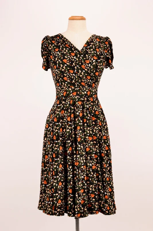 Orange & Cream Floral Jersey Dress Tunics Fashionable trendy