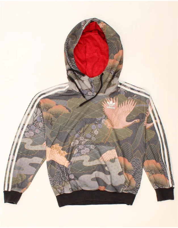 ADIDAS Womens Rita Ora Oversized Hoodie Jumper UK 6 XS Grey Floral Hoodie with Applique Textured Unique ADIDAS Womens Rita Ora Oversized Hoodie Jumper UK 6 XS Grey Floral Hoodie with Applique Textured Unique