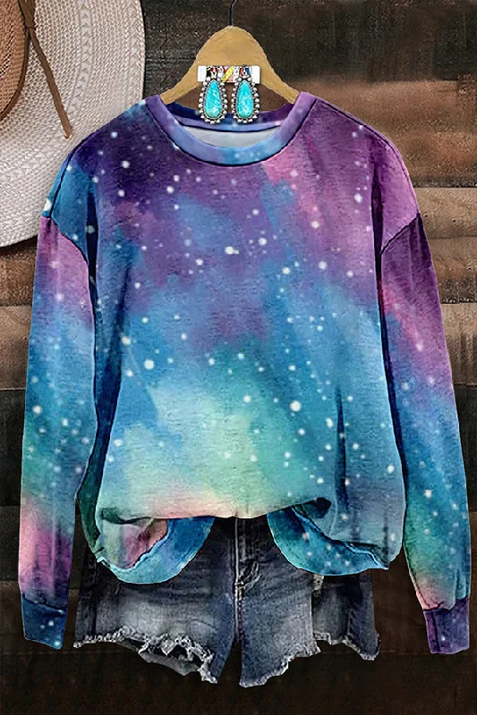 Borealis Dancing Lights Long Sleeve Sweatshirt Hoodie with Drawstring Waist Adjustable Fitted Borealis Dancing Lights Long Sleeve Sweatshirt Hoodie with Drawstring Waist Adjustable Fitted