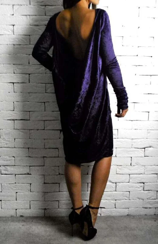 Eve Dress - Purple Velvet Off-the-shoulder Chic Trendy
